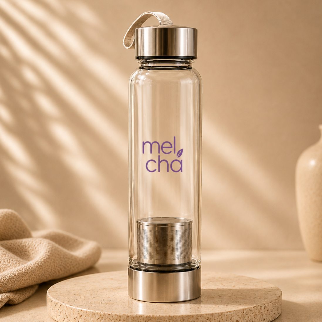 Garrafa de Vidro com Infusor Inox Personalizada Mel Chá