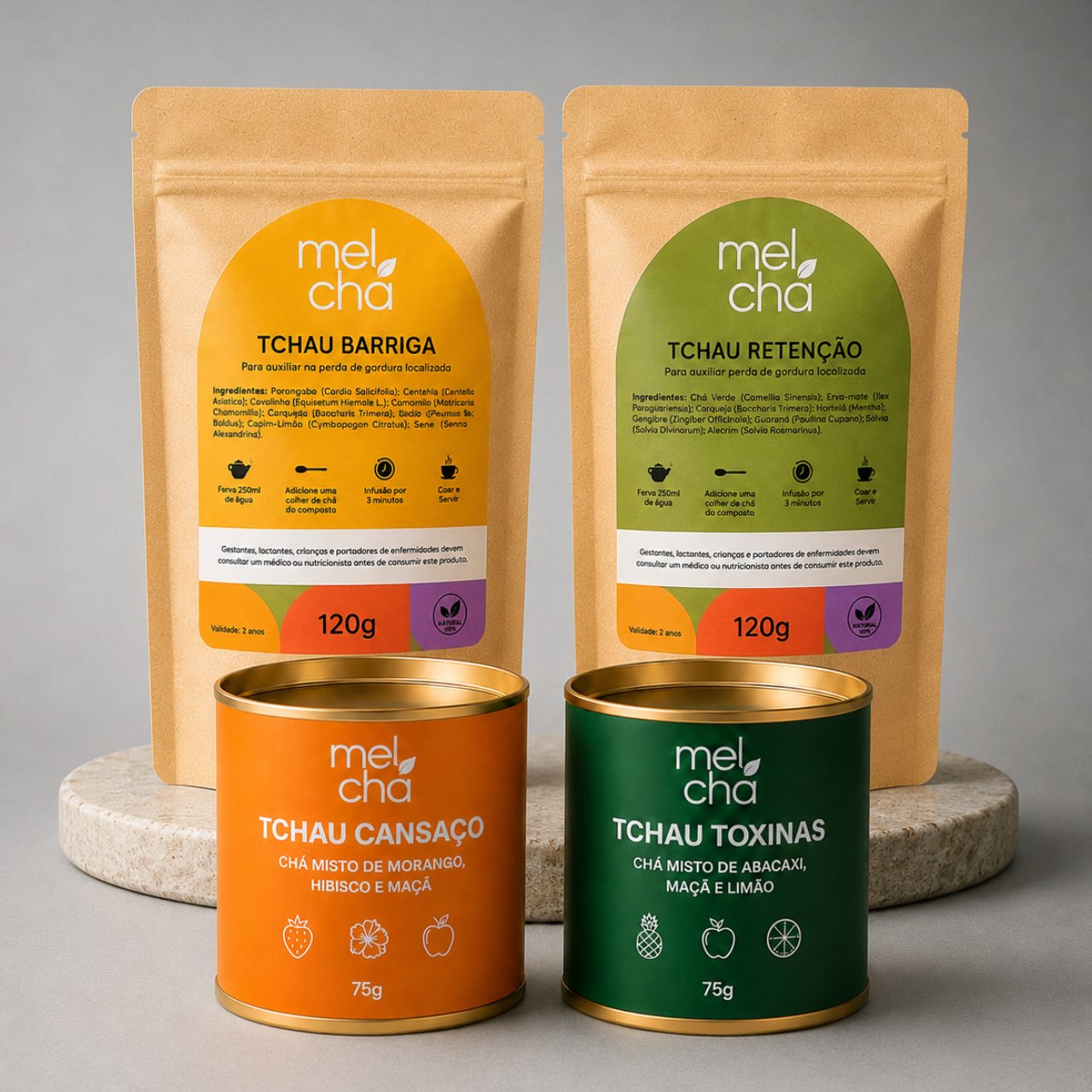 Combo Vitalidade (4 Chás Premium): Desinche, Tenha Mais Disposição e Faça um Detox Completo
