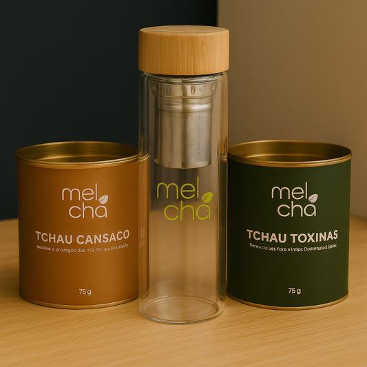 Kit Tchau Cansaço e Tchau Toxinas + Garrafa Infusora Personalizada Mel Chá