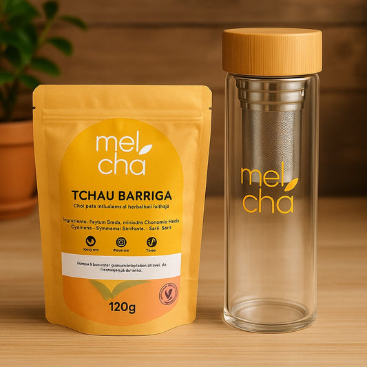 Kit Tchau Barriga + Garrafa Infusora Personalizada Mel Chá