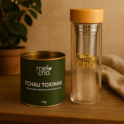 Kit Tchau Toxinas + Garrafa Infusora Personalizada Mel Chá