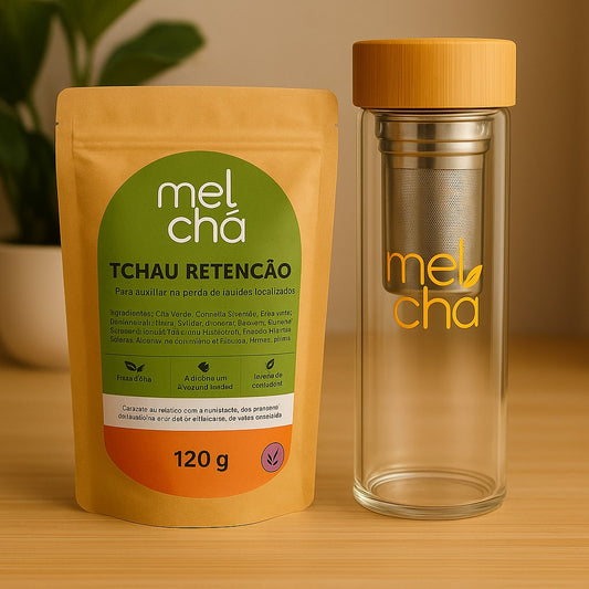 Kit Tchau Retenção + Garrafa Infusora Personalizada Mel Chá