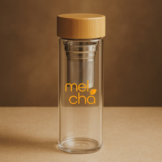 Garrafa Infusora de Vidro em Dupla Camada e Personalizada Mel Chá - 500ml
