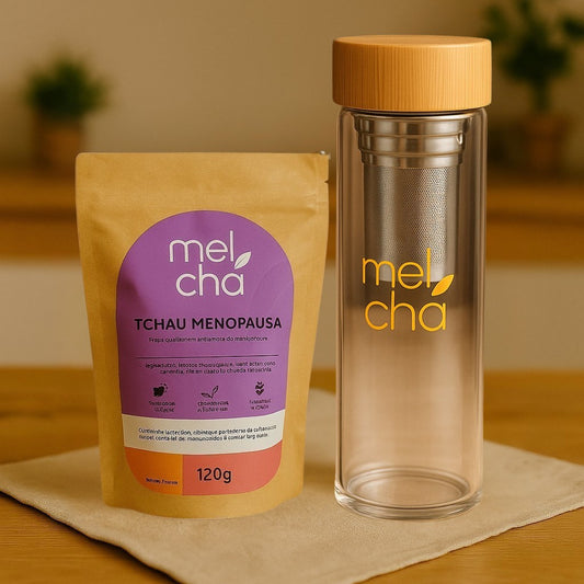 Kit Tchau Menopausa + Garrafa Infusora Personalizada Mel Chá