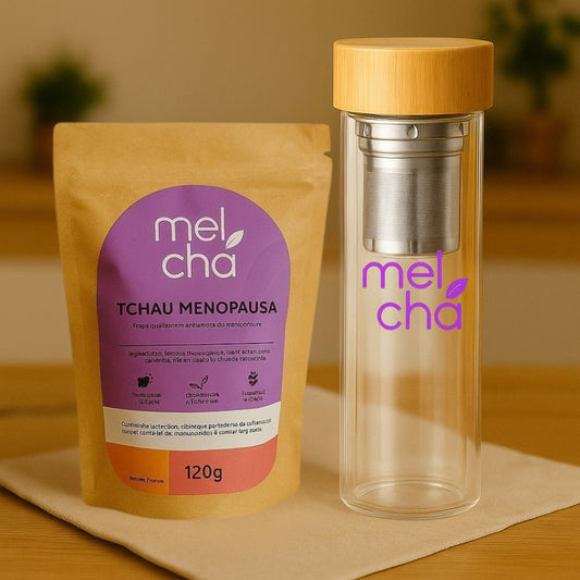 Kit Tchau Menopausa + Garrafa Infusora Personalizada Mel Chá