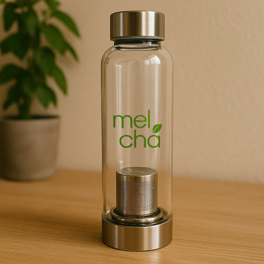 Garrafa de Vidro com Infusor Inox Personalizada Mel Chá