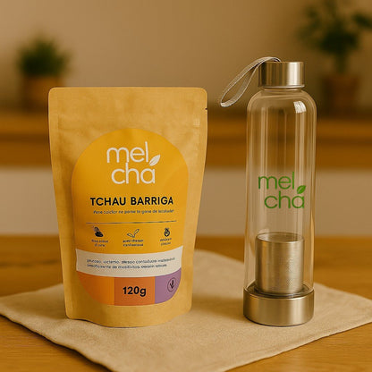 Kit Tchau Barriga + Garrafa Infusora - Chá Detox Natural que Desincha, Desinflama e Reduz Medidas