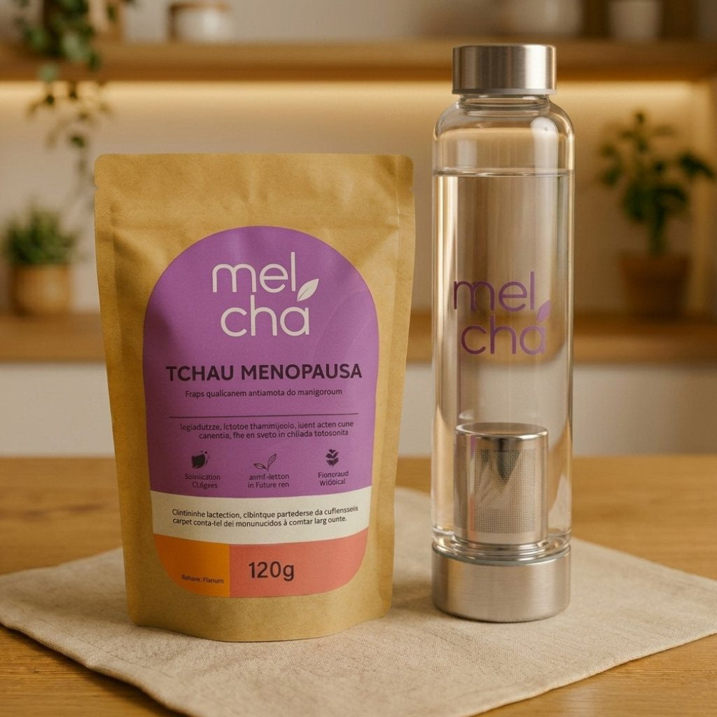 Kit Tchau Menopausa + Garrafa Infusora - Chá Natural para Alívio dos Sintomas da Menopausa