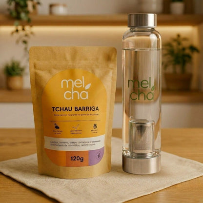 Kit Tchau Barriga + Garrafa Infusora - Chá Detox Natural que Desincha, Desinflama e Reduz Medidas