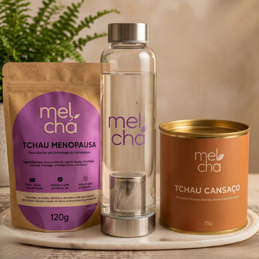Kit Tchau Menopausa e Tchau Cansaço + Garrafa Infusora Personalizada