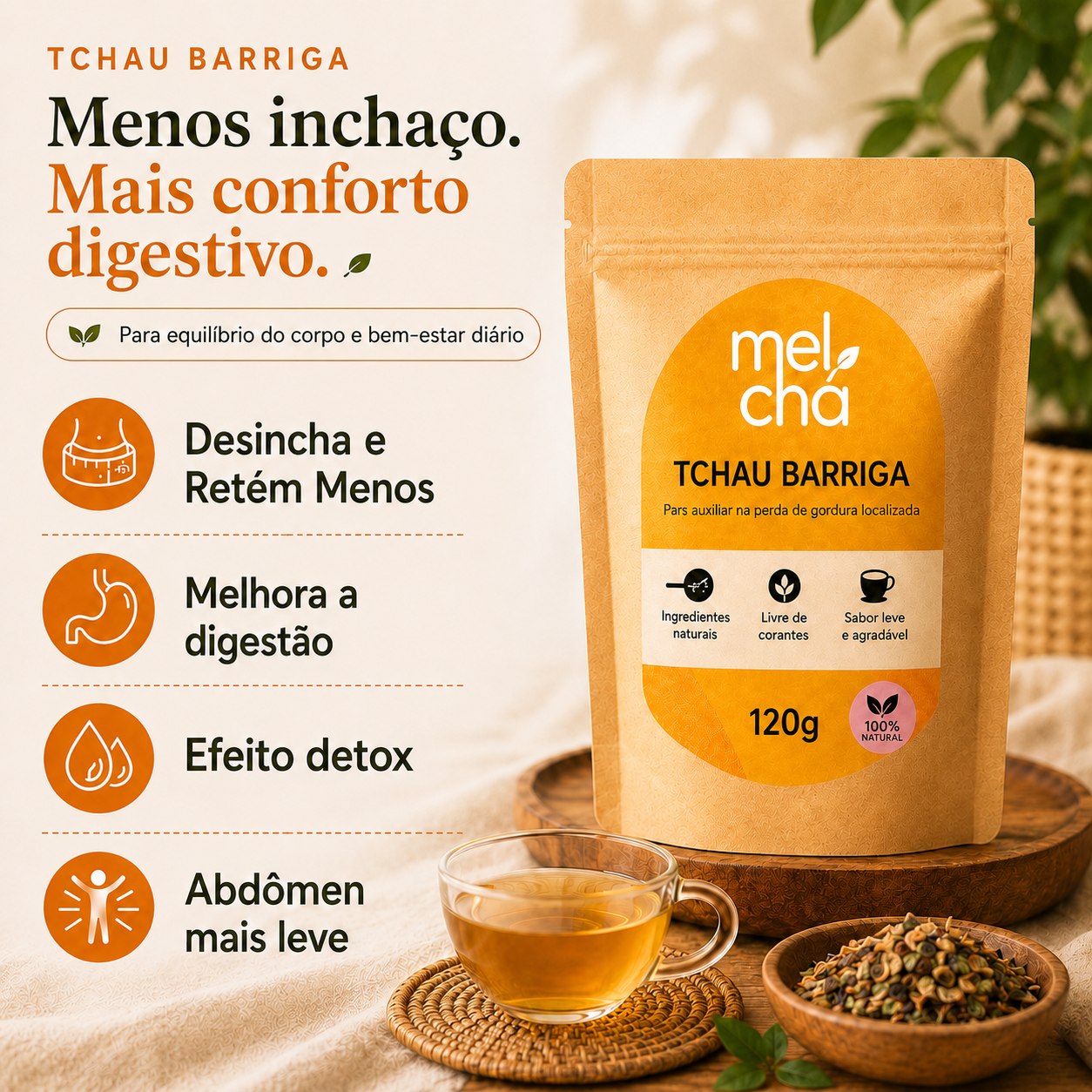 Kit Essencial Mel Chá – 6 Chás Premium + Garrafa Infusora Personalizada