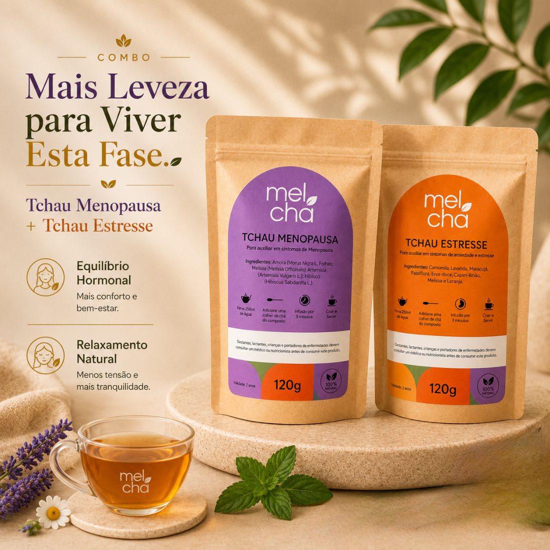 Combo Tchau Menopausa e Tchau Estresse: Equilíbrio Emocional e Alívio dos Calorões
