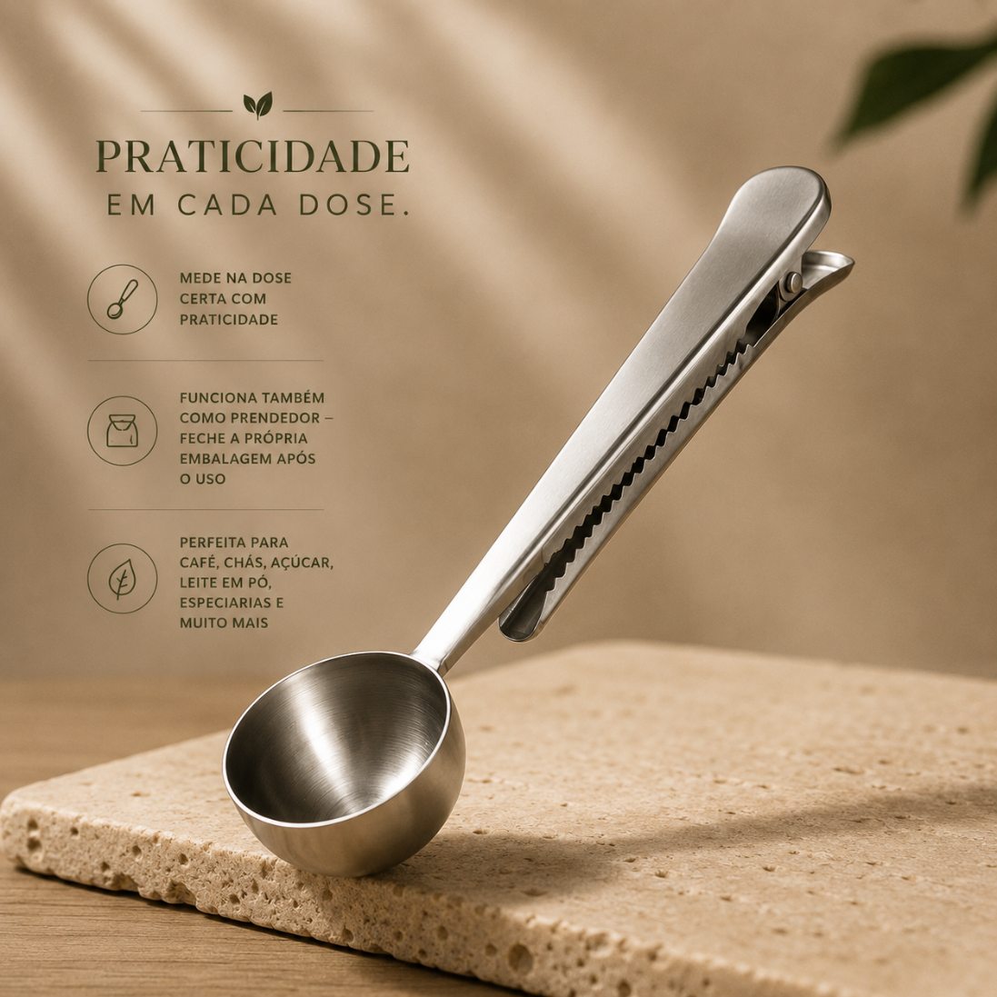 Colher medidora com prendedor