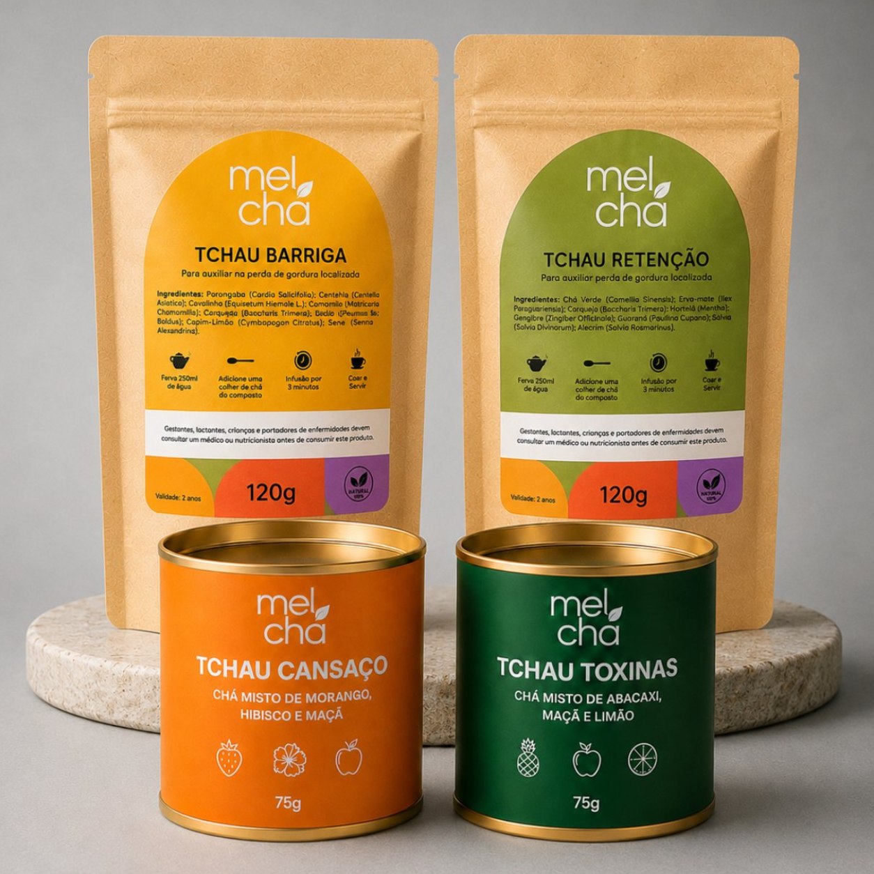 Combo Vitalidade (4 Chás Premium): Desinche, Tenha Mais Disposição e Faça um Detox Completo