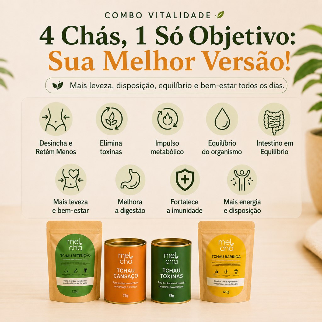 Combo Vitalidade - 4 Chás Premium - Combo Detox + Chás em Lata