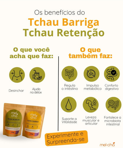 KitTchau Barriga + Tchau Retenção + Copo 500ml com Tampa de Bambu
