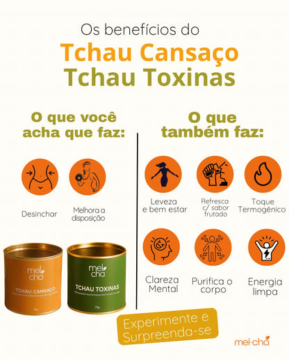 Kit Tchau Cansaço e Tchau Toxinas + Copo 500ml com Canudo e Tampa de Bambu