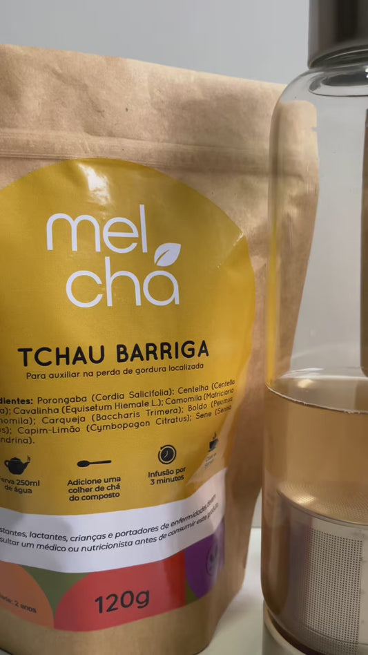 Kit Tchau Barriga + Garrafa Infusora - Chá Detox Natural que Desincha, Desinflama e Reduz Medidas