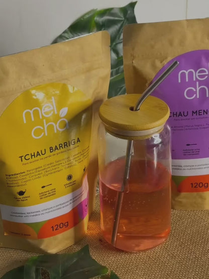Kit Tchau Menopausa e Tchau Barriga + Copo 500ml com Tampa de Bambu