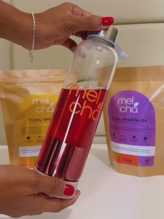 Garrafa de Vidro com Infusor Inox Personalizada Mel Chá