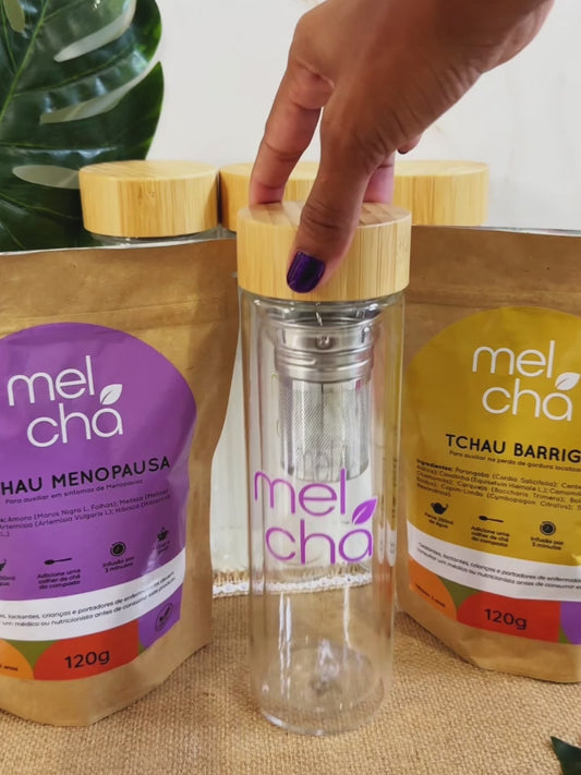 Kit Tchau Menopausa e Tchau Barriga + Garrafa Infusora Personalizada Mel Chá