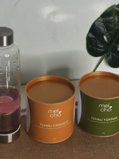 Kit Tchau Cansaço e Tchau Toxinas + Copo 500ml com Canudo e Tampa de Bambu