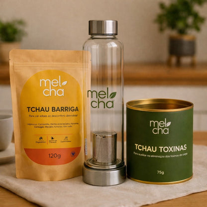 Kit Leveza Total - Tchau Barriga + Tchau Toxinas + Garrafa Infusora Personalizada